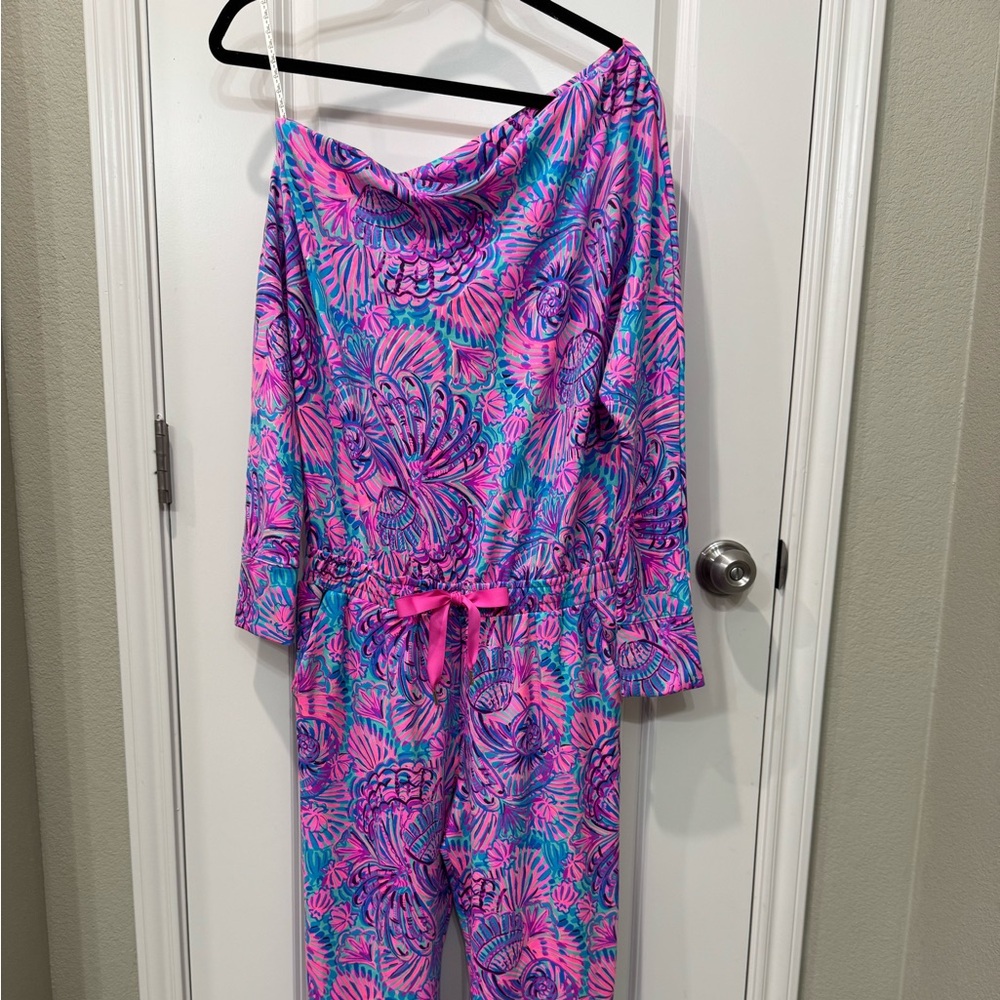 🌼 Lilly Pulitzer Sheera One-Shoulder Jumpsuit – Turquoise Oasis Shellidoscope - Picture 10 of 10